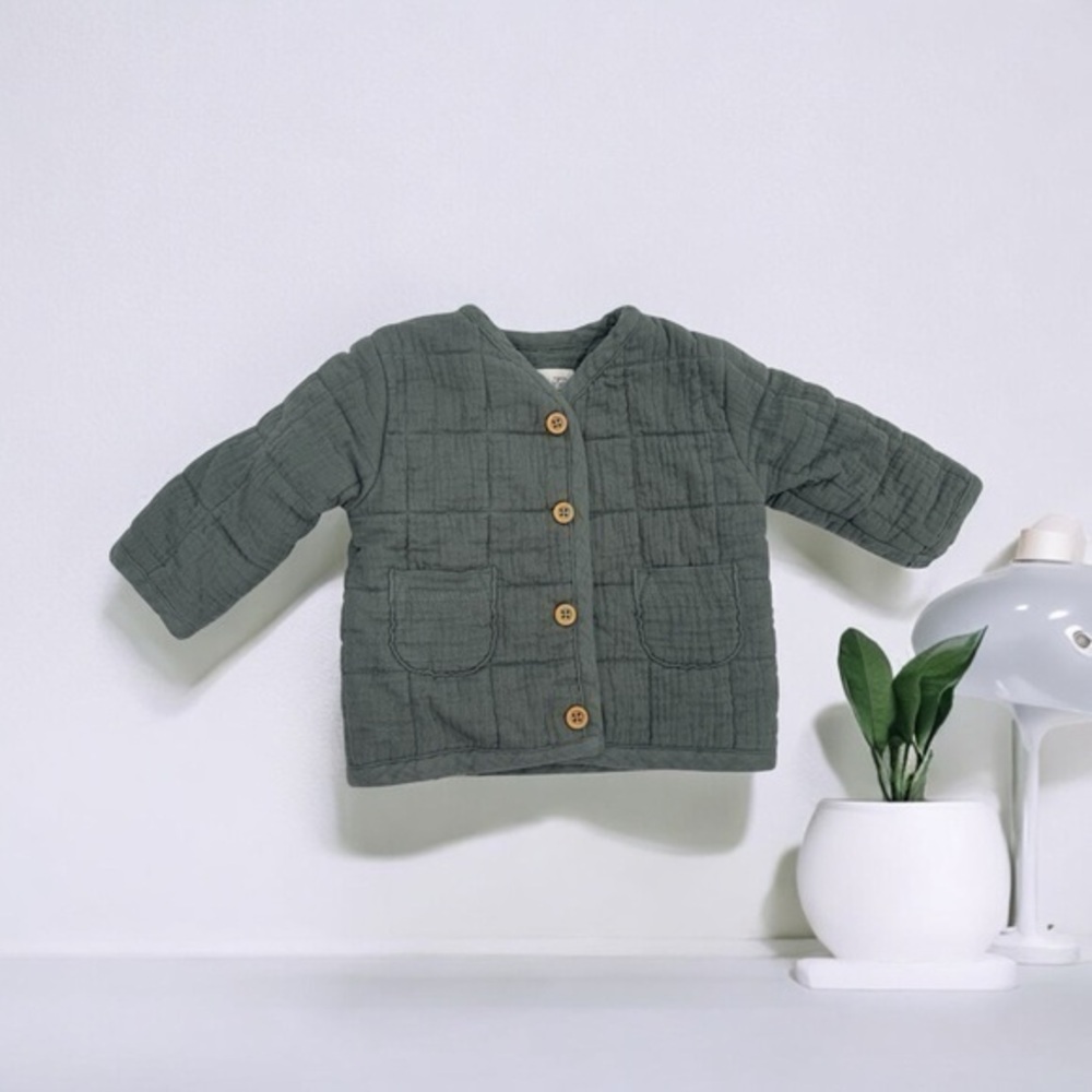 Little Planet Organic Quilted Gauze Green Jacket with Wooden Buttons Baby Boy